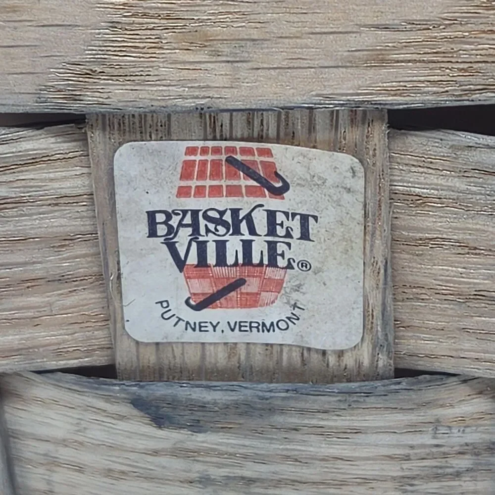 Vtg Double Handle Picnic Basket Hinged Lid Basketville Putney Vermont 10”x10”x7